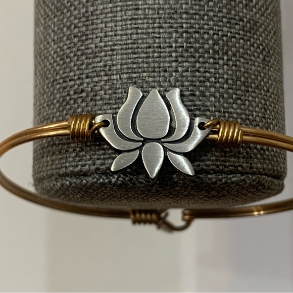 Luca + Danni Lotus Flower Bangle Bracelet Mixed Metal Silver and Brass - Picture 11 of 12